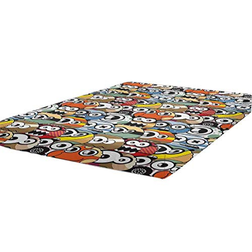 LCGGDB Kids Bedding Fitted Sheet Twin Size,Cartoon Monsters Pattern with Comical Eyes and Mouths Humorous Festive Characters Soft Decorative Fabric Bedding All-Round Elastic Pocket,Multicolor