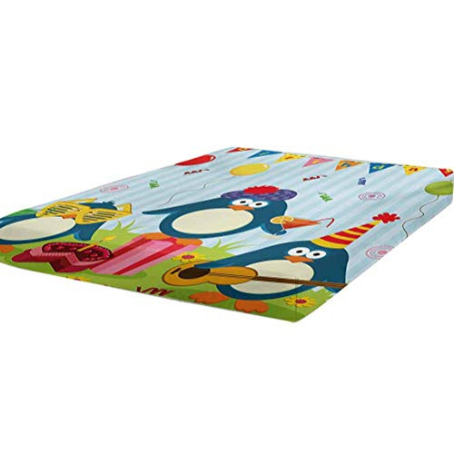 LCGGDB Kids Birthday Fitted Sheet Twin Size,Cartoon Style Penguin Party with Flags Cakes and Surprise Box Soft Brushed Microfiber - Deep Pockets,1 Bed Fitted Sheet Only,Pale Blue and Fern Green