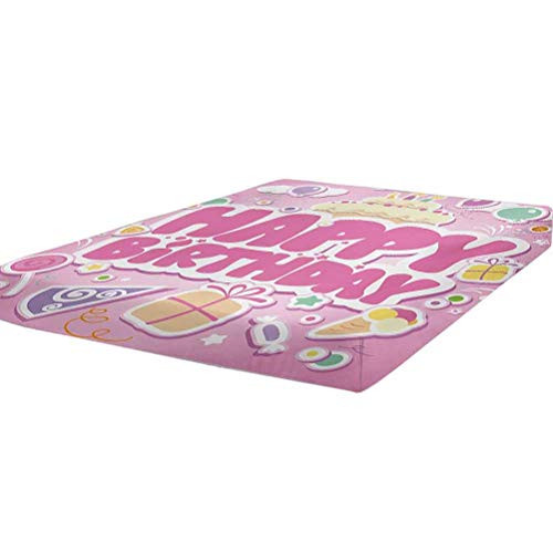 LCGGDB Kids Birthday Fitted Sheet Twin Size,Cartoon Seem Party Image Balloons Boxes Clouds Cake Celebration Image Print Soft Brushed Microfiber - Deep Pockets,1 Bed Fitted Sheet Only,Pale Pink