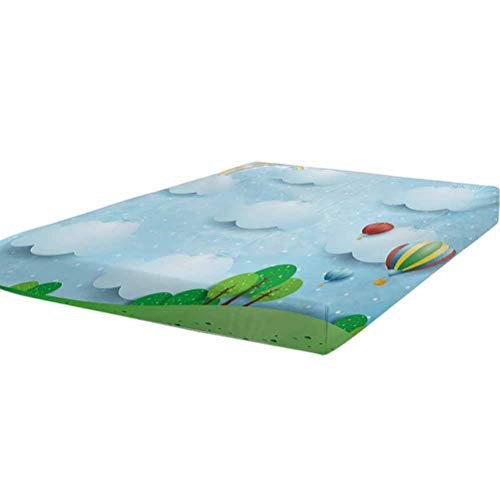LCGGDB Kids Bedding Fitted Sheet Twin Size,Boys Girls Nursery Theme with Balloons Clouds and Stars on The Hillls Cartoon Design Soft Decorative Fabric Bedding All-Round Elastic Pocket,Multicolor LCGGDB Kids Bedding Fitted Sheet Twin Size,Boys Girls Nursery Theme with Balloons Clouds and Stars on The Hillls Cartoon Design Soft Decorative Fabric Bedding All-Round Elastic Pocket,Multicolor