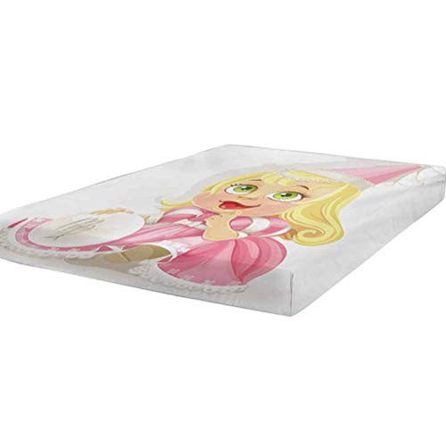 LCGGDB Zodiac Virgo Fitted Sheet Twin Size,Cute Princess Baby with Pink Clothes Yellow Hair and Green Eyes Girls Kids Soft Decorative Fabric Bedding All-Round Elastic Pocket,Multicolor