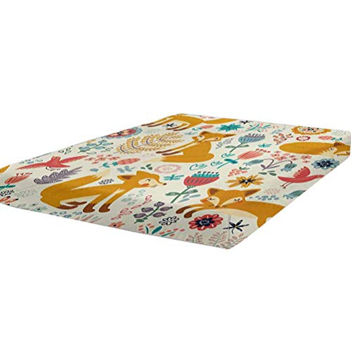 LCGGDB Fox Bedding Fitted Sheet Twin Size,Natural Wildlife Composition with Cute Foxes Ornate Flowers Flying Birds Kids Nursery Stain Resistant Deep Pocket Bed Sheet,Multicolor