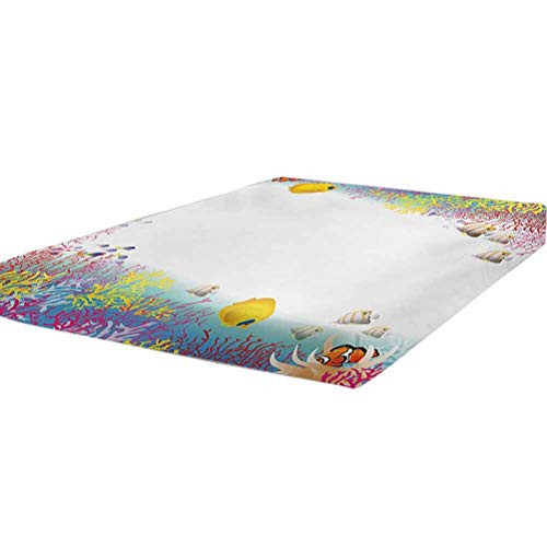 Kids Bedding Fitted Sheet Twin Size,Aquatic Nautical Illustration of Deep Underwater World Wildlife Animals with Corals Soft Brushed Microfiber - Deep Pockets,1 Bed Fitted Sheet Only,Multicolor