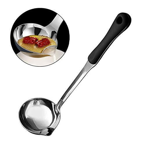Stainless Steel Soup Ladle,Soup Fat Oil Separator Ladle with Heat Insulation Anti-scalding Plastic Handle,Oil Filter Skimmer Spoon Soup Colander for Kitchen