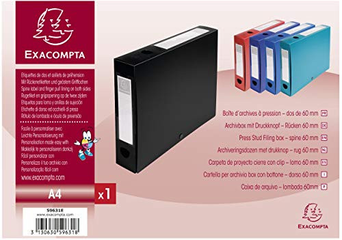 Exacompta A4 Press Stud Filing Box, 60 mm Spine, Black