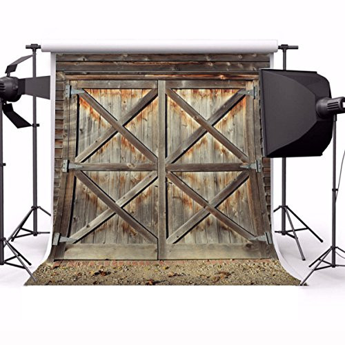 Laeacco 6x6ft Vinyl Backdrop Rustic Barn Photography Background Shabby Door Front Barn Wooden Texture Grunge Backdrop Countryside Style Children Adults Backdrop Photo Studio Props