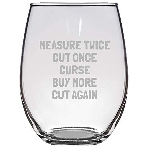 Funny Sewing Gift - Seamstress Gift Idea - Sewing Stemless Wine Glass - Measure Twice, Cut Once Funny Sewing Gift - Seamstress Gift Idea - Sewing Stemless Wine Glass - Measure Twice, Cut Once