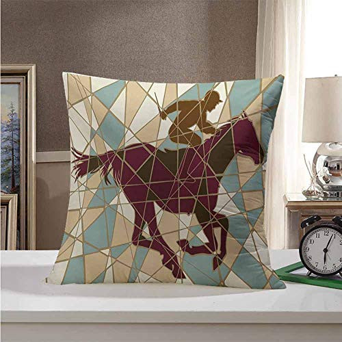 Great Couch Pillows Mosaic,Running Stable Racehorse and Jockey Silhouettes on Pieced Background,Purple Pale Brown Teal 24"x24",Soft and Breathable