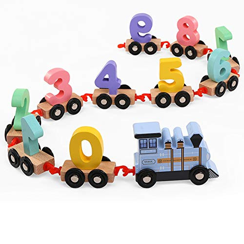 EFOSHM Wooden Train Toy Set 11pcs-Train Cars Digital Toy Set-Toy Train Sets for Kids Toddler Boys and Girls