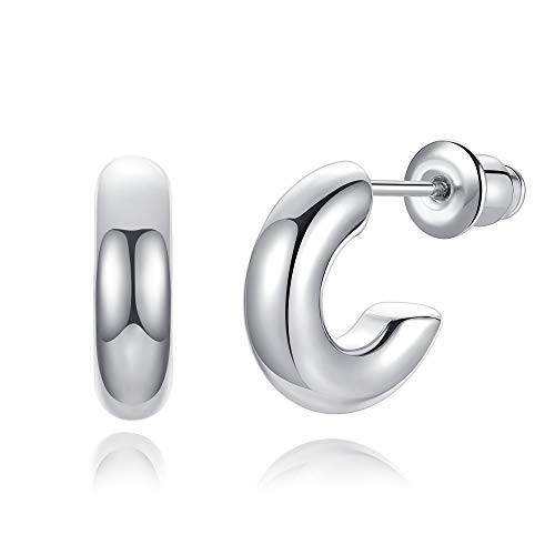 wowshow Small Chunky Thick Silver Hoop Earrings Mini Silver Hoops for Women Girls