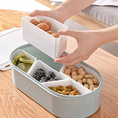 Quaanti Creative Candy and Nut Serving Container, Appetizer Tray with Lid, 5 Compartment Plastic Food Storage Lunch Organizer, Divided Snack Plate, Dish Platter Fruit Plate -Blue-