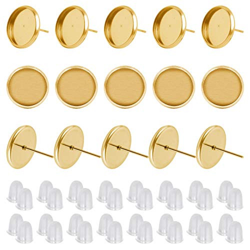 Blank Stud Earring Bezel for Jewelry Making,200Pcs Stud Earring Kit Includes 100Pcs Stainless Steel Cup Post Earrings and 100Pcs Rubber Earring Back for DIY Jewelry Findings,Earring Supplies-KC Gold- Blank Stud Earring Bezel for Jewelry Making,200Pcs Stud Earring Kit Includes 100Pcs Stainless Steel Cup Post Earrings and 100Pcs Rubber Earring Back for DIY Jewelry Findings,Earring Supplies-KC Gold-