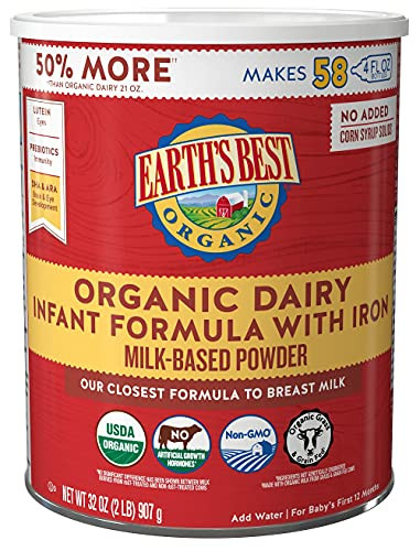 Earth's Best Organic Dairy Infant Powder Formula with Iron, Omega-3 DHA and Omega-6 ARA, 32 Ounce
