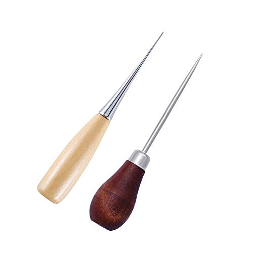 Leather Awl Tool, 2pcs Wooden Handle Awl Leather Craft Stitching Awl Sewing Awl Tool