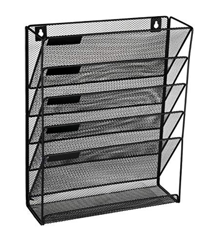 Denozer 6 Tier Wall Mount File Holder Organizer Hanging Magazine Rack,Black