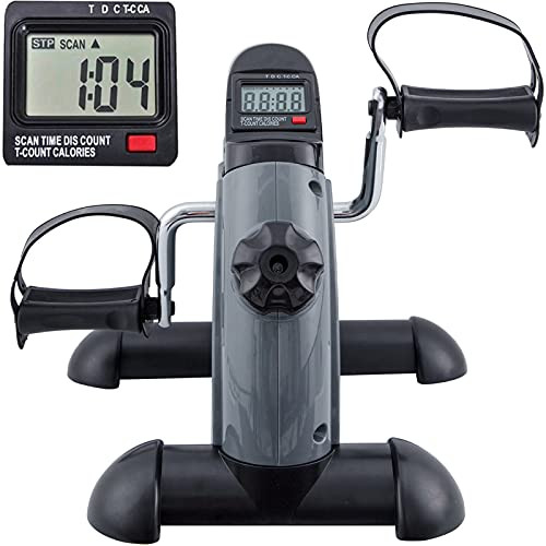 Mini Exercise Bike, Under Desk Bike Pedal Exerciser Portable Foot Cycle Arm  and  Leg Peddler Machine with LCD Screen Displays -gray-