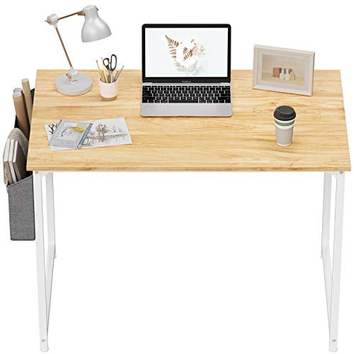 CubiCubi Computer Desk 32" Study Writing Table for Home Office, Modern Simple Style PC Desk, White Metal Frame, Walnut