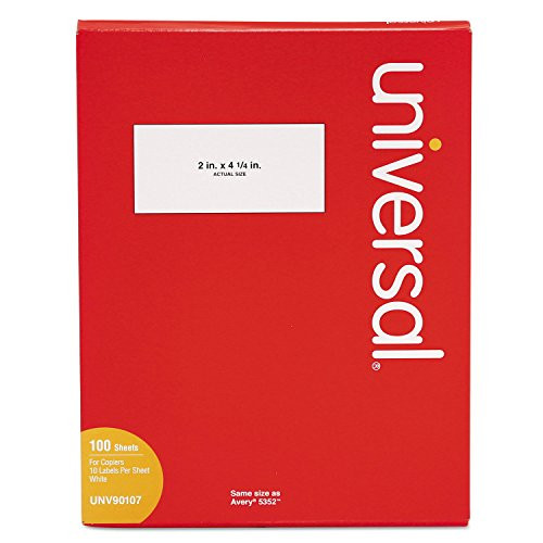 Universal, 90107, Copier Mailing Labels, Copiers, 2 x 4.25, White, 10/Sheet, 100 Sheets/Box, Sold As 2 Boxes