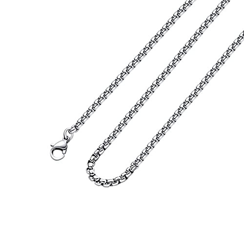 Giftall 3MM Square Rolo Chain Stainless Steel Round Box Chain Necklace Men Women 36 Inches Giftall 3MM Square Rolo Chain Stainless Steel Round Box Chain Necklace Men Women 36 Inches