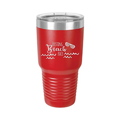 Resting Beach Face - Engraved Tumbler Wine Mug Cup Unique Funny Birthday Gift Graduation Gifts for Women Beach Sand Sun Beaches -30 Ring, Red-