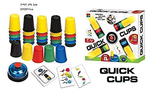 Dr.Luck Quick Cups Games for Kids,Classic Speed Stacking Cup Game for Kids Flying Stack Cup Parent-Child Interactive Game with 24 Picture Cards, 30 Cups (6 Sets of 5 Colors Each), Bell &Instructions