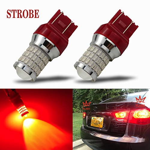 iBrightstar Newest 9-30V Flashing Strobe Blinking Brake Lights 7440 7443 T20 LED Bulbs with Projector replacement for Tail Brake Stop Lights, Brilliant Red