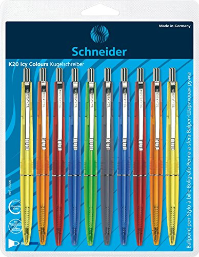 Schneider Icy Colours K20 Ballpoint Pens, M, Blue, Pack of 10 on Blister Card Assorted Colours