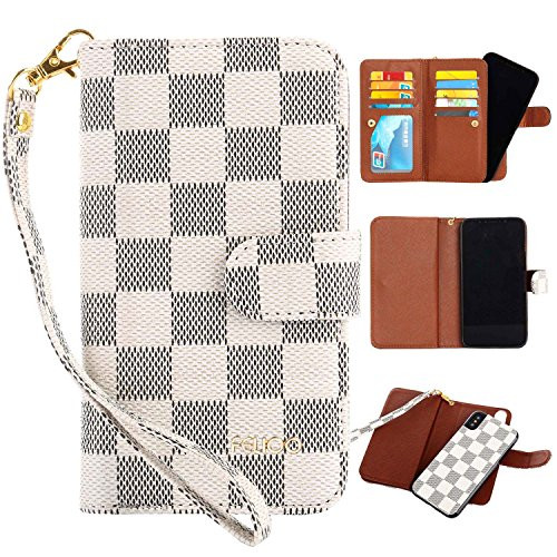 iPhone Xs Max Case,GX-LV iPhone Xs Max [Card Holder] [Wrist Strap] Leather Wallet Folio Case Flip Cove Purse with [9 Card Slot] [Magnetic Detachable Protection Cover] for iPhone Xs Max (6.5"),White