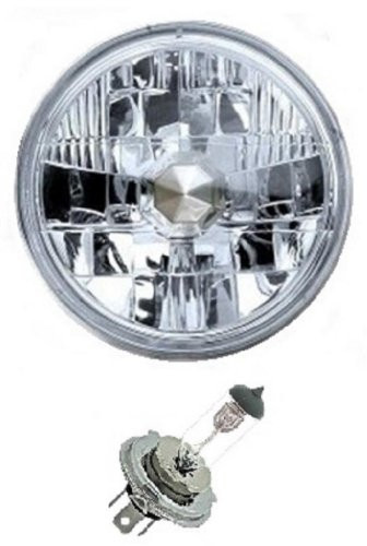 OCTANE LIGHTING 7" Crystal Clear Halogen Headlight Diamond Headlamp 12V 60/55W H4 Conversion Light Bulb