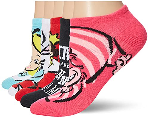 Disney womens Alice in Wonderland 5 Pack No Show Casual Sock, Assorted Bright, 9/11 US