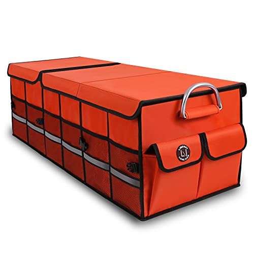 LIBZAKI Trunk Organizer Cargo Organizer Trunk Storage Waterproof Collapsible Durable Multi Compartments --ExtraLarge,Orange-