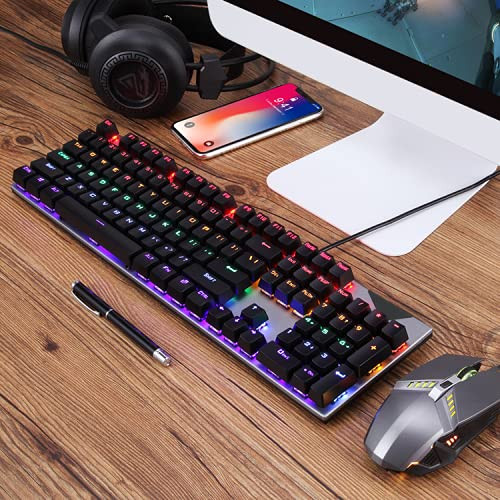 Wired Keyboard Mini Portable USB 104 Keys RGB LED Backlight Mechanical Gaming Keypad for Tablet Desktop PC Laptop