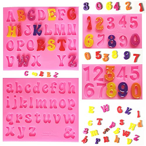 4 Pieces Letter Chocolate Mold Number Fondant Molds, Silicone Fondant Mold Chocolate Molds,Silicone Alphabet Number Fondant Mold for Making Chocolate,Breakable Hearts,Lollipop,Candy,Cake Decorations