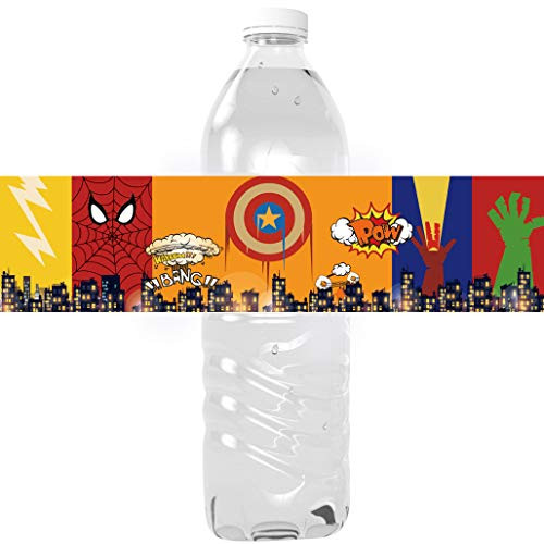 Superhero Theme Happy Birthday Party Water Bottle Labels - Superhero Birthday Water Bottle Decorations Cake Table Birthday Decorations - 24 Stickers