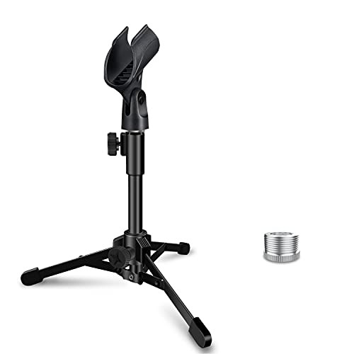 Mictop Microphone Stand Desktop Foldable Tripod with Mic Clip Holder Adjustable Mic Stand For Dynamic Microphone Like Samson Q2U Shure SM58-LC PGA48 PGA58 etc.