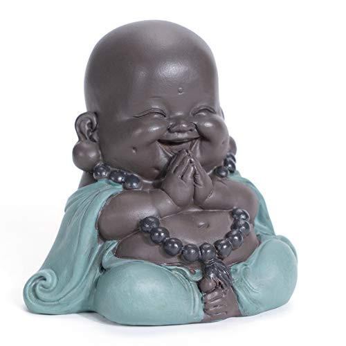 WGFKVAS Buddha Statue, Laughing Buddha Smiling Little Buddha Ceramic Buda Statue Little Monk Figurine Cute Baby Buddha for Home Office Car Decors Gift Crafts and Arts -Green-