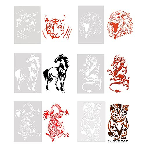 Tsitcy 6 Pcs Farmhouse Animal Stencils, 10.24 X 7.09 Inch Reusable Farm Painting Stencils Farm Theme Drawing Art Template for Scrapbooking Drawing Tracing DIY Furniture Wall Floor Fabric Decors