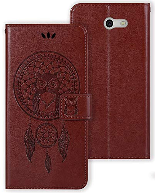 Vokuha Wallet Case for Galaxy J7 2017/J7 Sky Pro/J7 Halo/J7 V/J7 Perx/Galaxy Halo Case for Girls, Magnetic Closure|Kickstand|Wrist Strap|Card Slots|Premium Leather|for Samsung Galaxy J7 2017 -Brown-