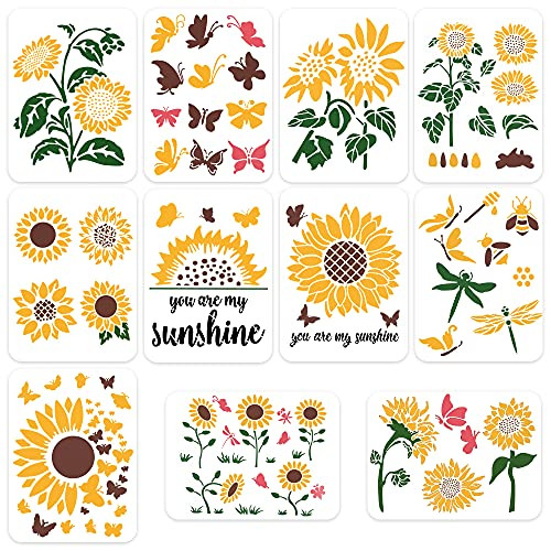 Sunflower Stencil Kit Flower Stencil Butterfly Dragonfly Reusable Stencils You are My Sunshine Mylar Template Stencils for Painting on Door Wood Wall Home Decor -Sunflower-