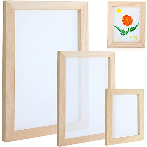 3 Pieces Wooden Paper Making Mould Papermaking Frame Screen DIY Paper Making Mesh Mold Tool Kit for DIY Paper Craft and Dried Flower Handcraft -13.4 x 9.8 Inch, 11.8 x 7.9 Inch, 7.1 x 5.9 Inch-