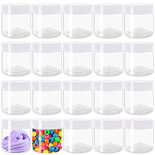 20Pack 2OZ Clear Plastic Slime Containers Jars with White Lids,Refillable Empty Food Storage Jar for DIY Slime Making,Candy,Beads,Art Crafts,Lotion