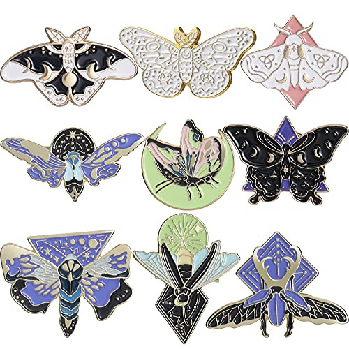 9 Pieces Butterfly Enamel Pins Set Cool Horror Enamel Lapel Pins Brooches Cute Fireflies Enamel Pins for Backpacks Steampunk Badge Jewelry