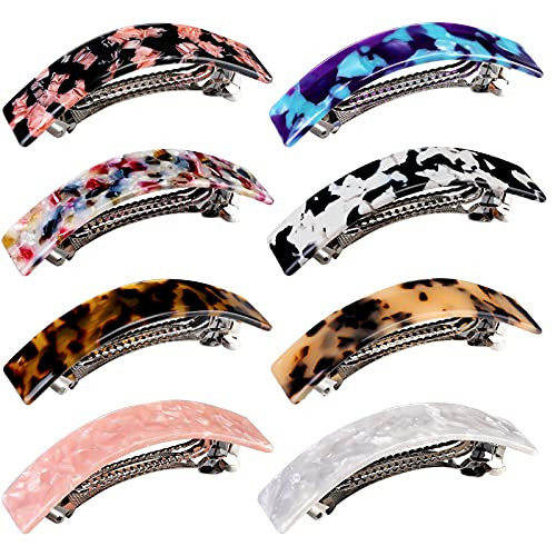 8 Pieces Hair Barrettes French Curved Hair Barrettes Cellulose Acetate Hair Clips Tortoise Shell Hair Barrettes Ponytail Holders Barrettes Hair Accessories for Women Girls, 8 Styles