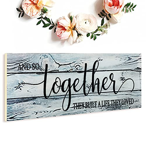 Together Wood Sign and So Together They Built a Life They Loved Wooden Wall Sign Rustic Hanging Wall Sign Farmhouse Wall Decoration for Home Wall Living Room Bedroom, 16.5 x 5.9 Inch -Gray-
