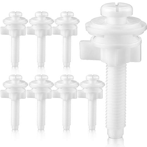 Toilet Seat Screws Replacement Plastic Toilet Seat Hinge Bolt Screws with Plastic Nuts and Washers Parts Kit for Fixing the Top Toilet Seat, White -8 Pieces-