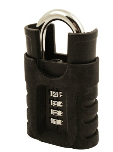 FJM Security SX-975 4-Dial Shrouded Combination Padlock With Protective Silicone Sleeve And Black Finish