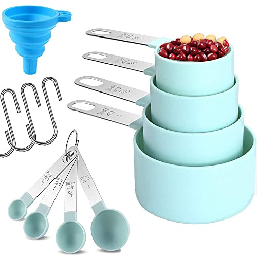 PAMMYAN Measuring Cups Set and Measuring Spoon Set / Stainless Steel Handles / Nesting Kitchen Measuring Set / Liquid Measuring Cup Set / Dry Measuring Cup Set -Mint-