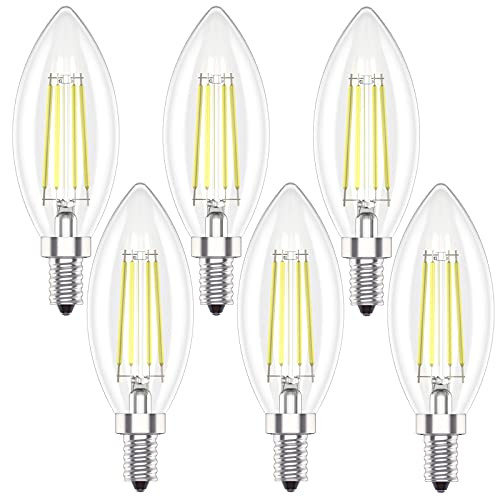 Ligheet E12 Led Candelabra Ceiling Fan Light Bulbs, 4W 40 Watt Type B Cool White 6000K,Non-Dimmable, Pack of 6