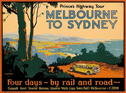 A SLICE IN TIME Prince's Highway Tour Melbourne to Sydney Australia Australian Vintage Travel Advertisement Art Poster Print. Poster Measures 10 x 13.5 inches