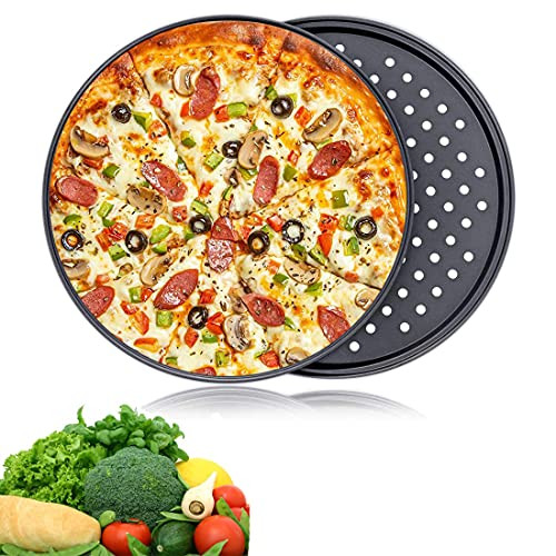 2 Pack Pizza Pan with Holes, 12 Inch Carbon Steel Pizza Bakeware, Non-Stick Pizza Crisper Pan Restaurants and Homemade Pizza Baking